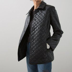 CHICO'S FAUX VEGAN LEATHER BLACK QUILTED FITTED JACKET LIMITED EDITION  SIZE 00
